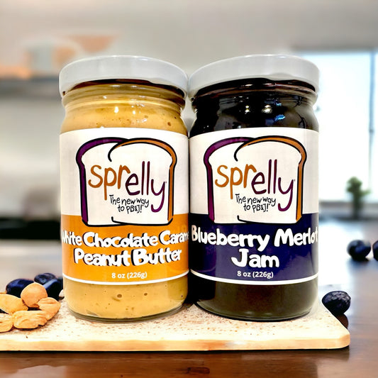 White Chocolate Caramel Peanut Butter + Blueberry Merlot Jam